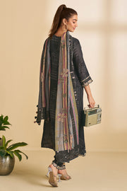 Pure Heavy Burberry Checks Digital Print With Embroidery Work Salwar Kameez In Black Color